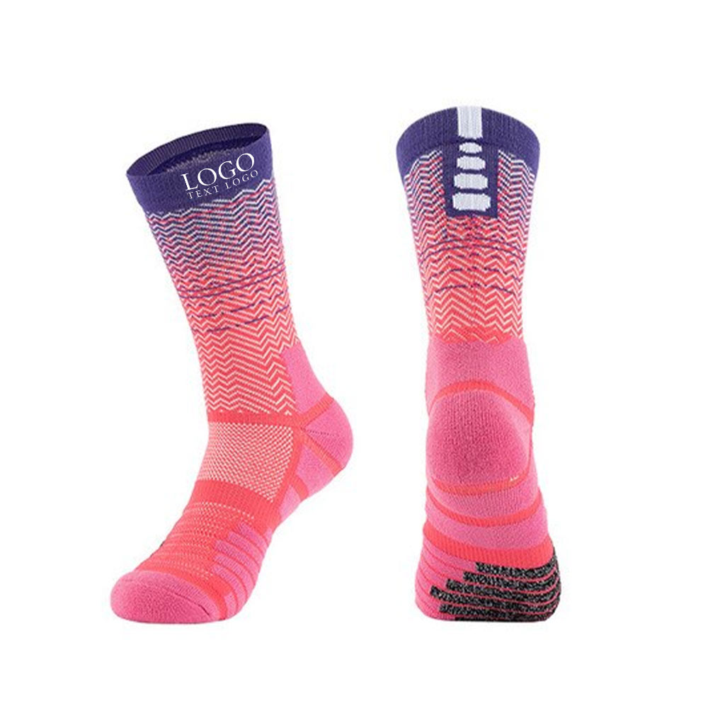 Cushioned Athletic Basketball Socks Pink Purple with Logo