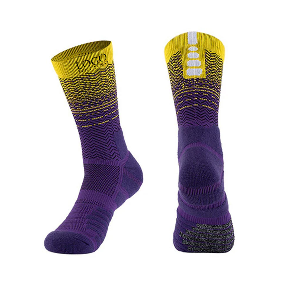 Cushioned Athletic Basketball Socks Purple Yellow with Logo