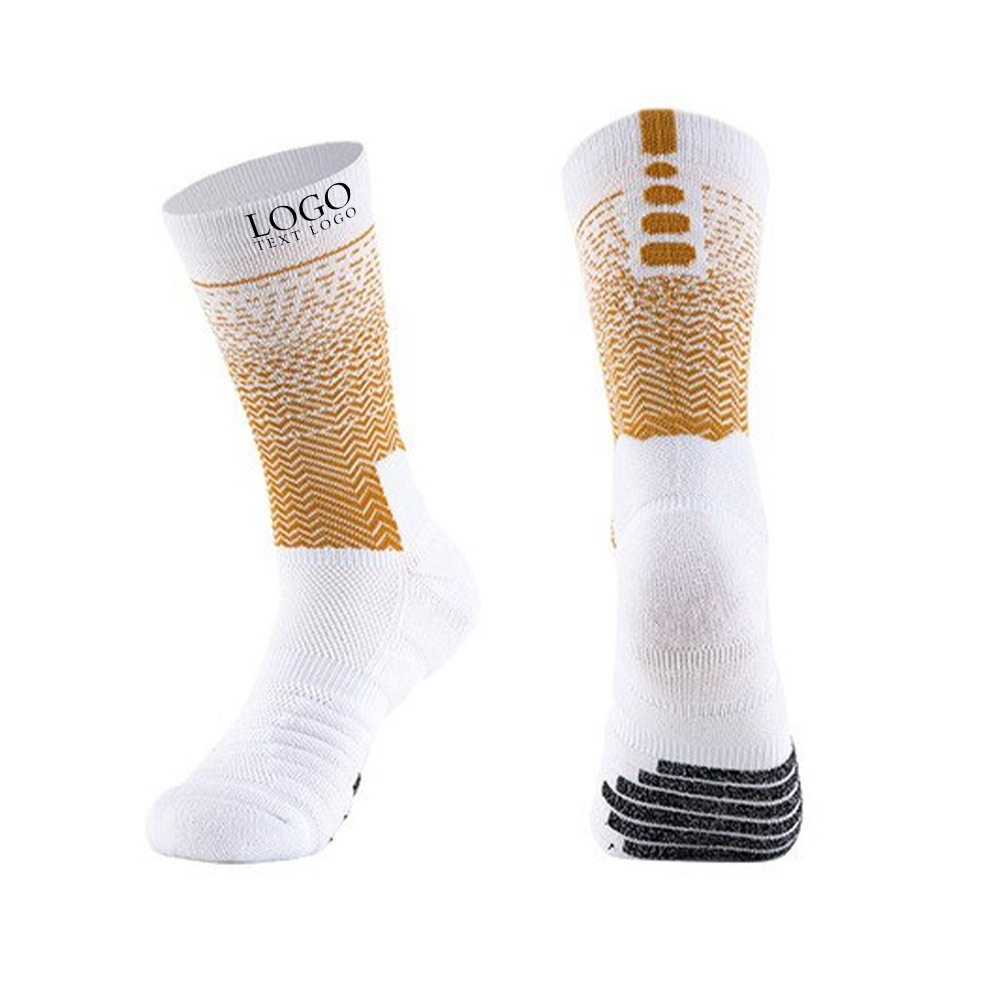 Cushioned Athletic Basketball Socks Yellow White with Logo