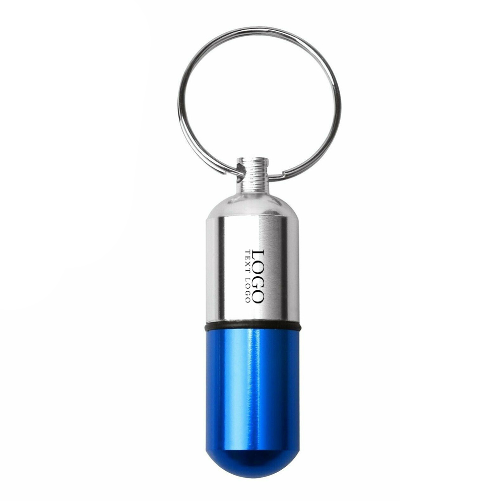 Custom Aluminium Pill Case Keychain Blue with Logo
