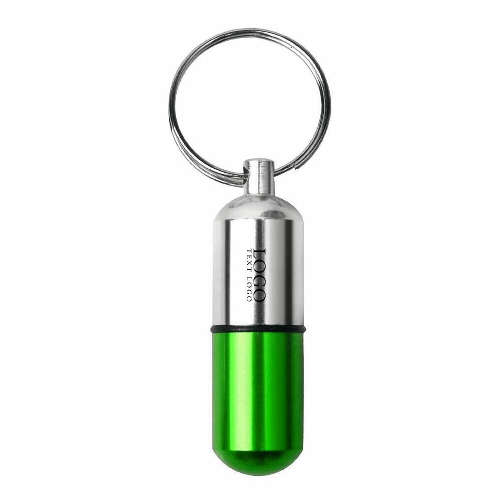 Custom Aluminium Pill Case Keychain Green with Logo