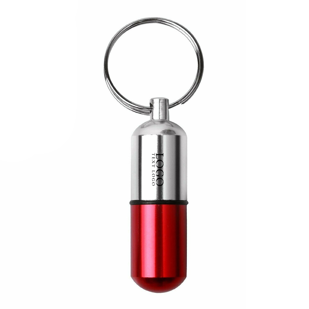 Custom Aluminium Pill Case Keychain Red with Logo