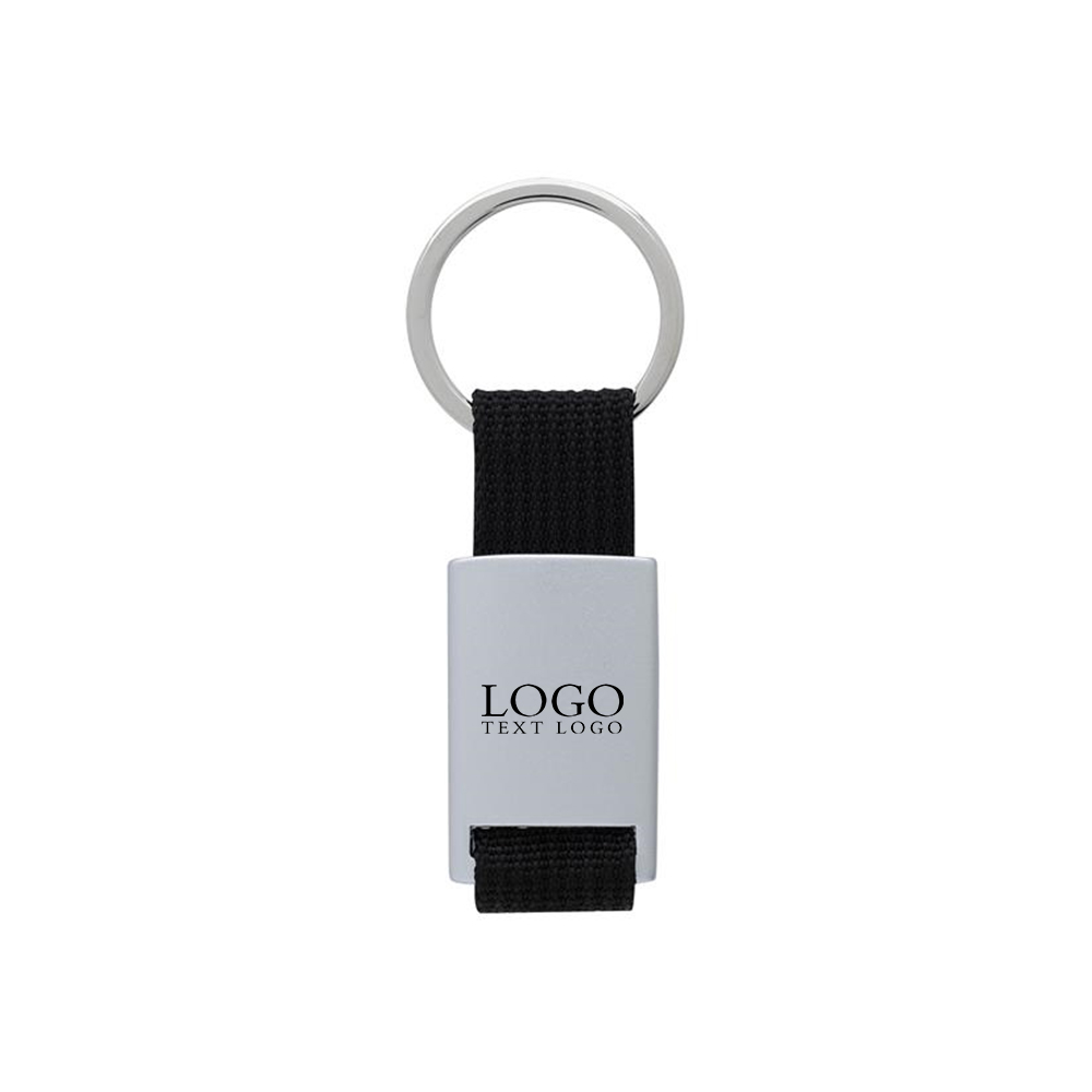 Custom Metal Keychain With Strap Black with Logo