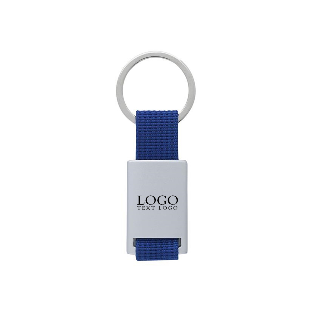 Custom Metal Keychain With Strap Blue with Logo