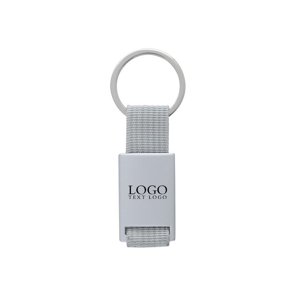 Custom Metal Keychain With Strap Gray with Logo