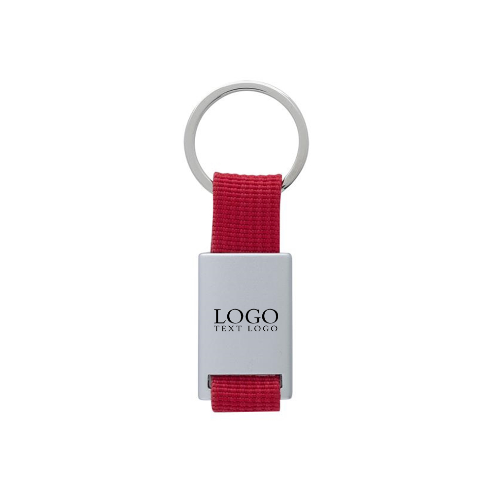 Custom Metal Keychain With Strap Red with Logo