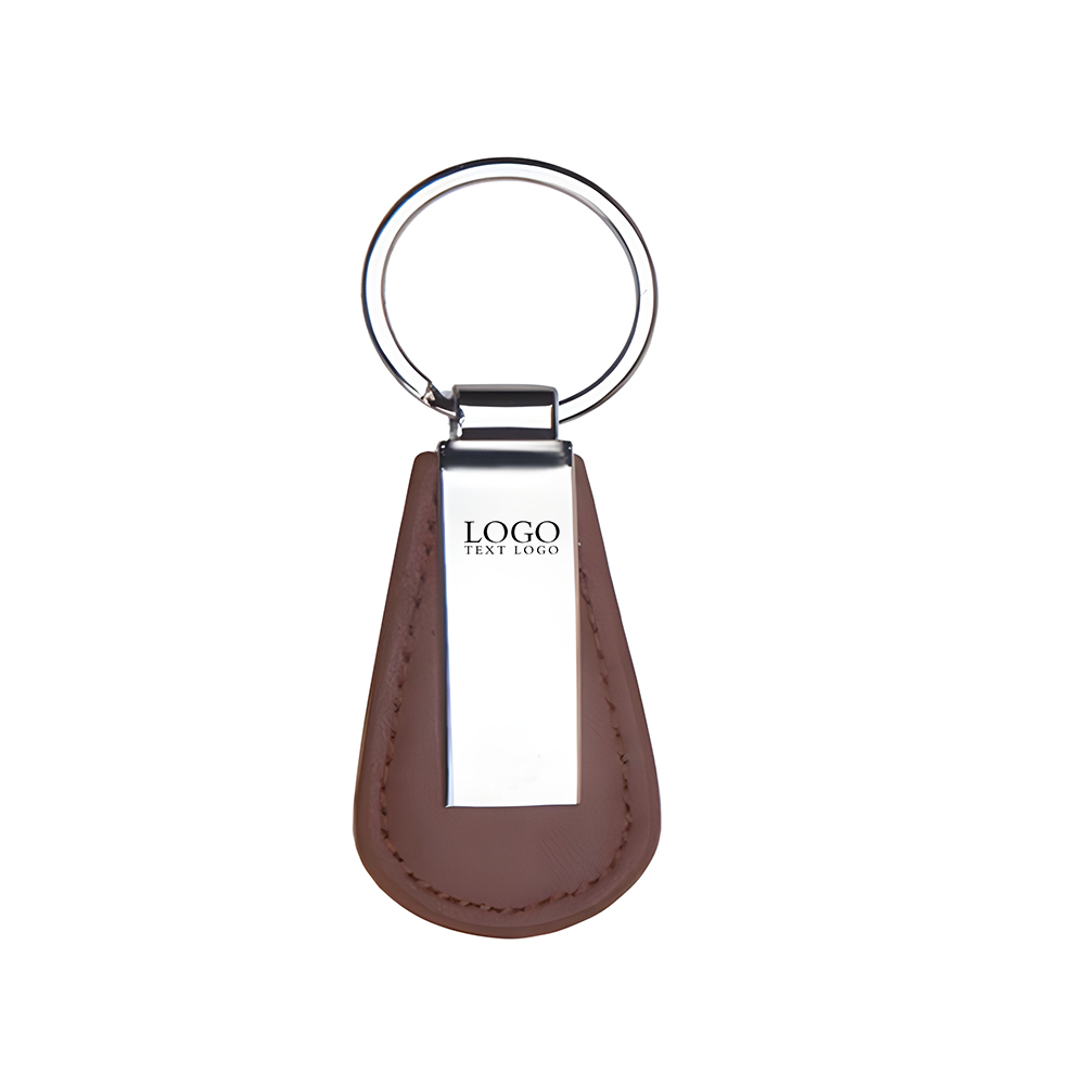 Custom PU Leather Drop Shaped Keychain Brown with Logo