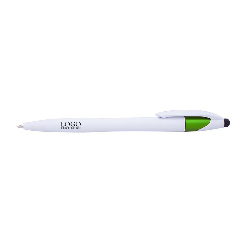 Isla White Twist Barrel Stylus Pen Green With Logo