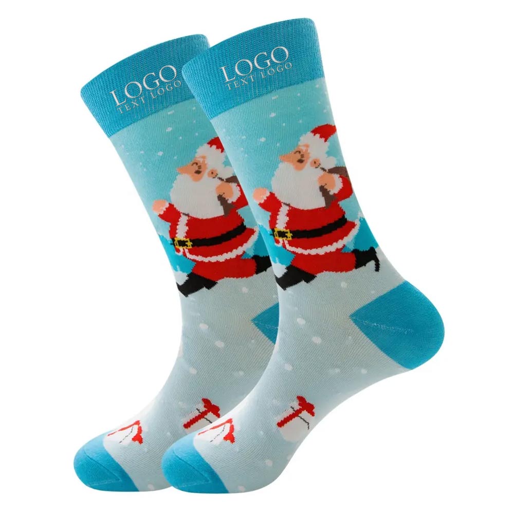 Light Blue Christmas Socks with Logo