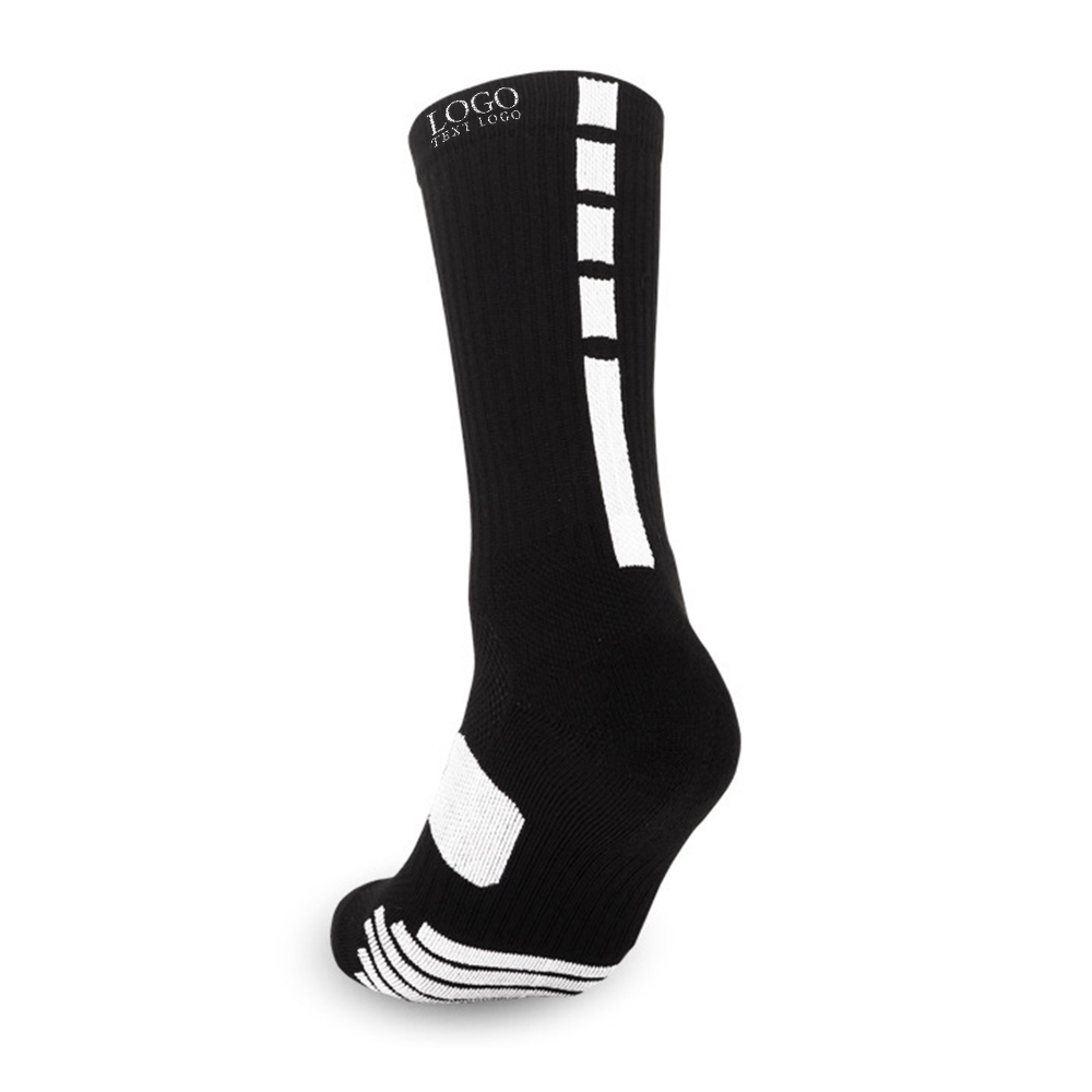Moisture Wicking Athletic Crew Socks Black White with Logo