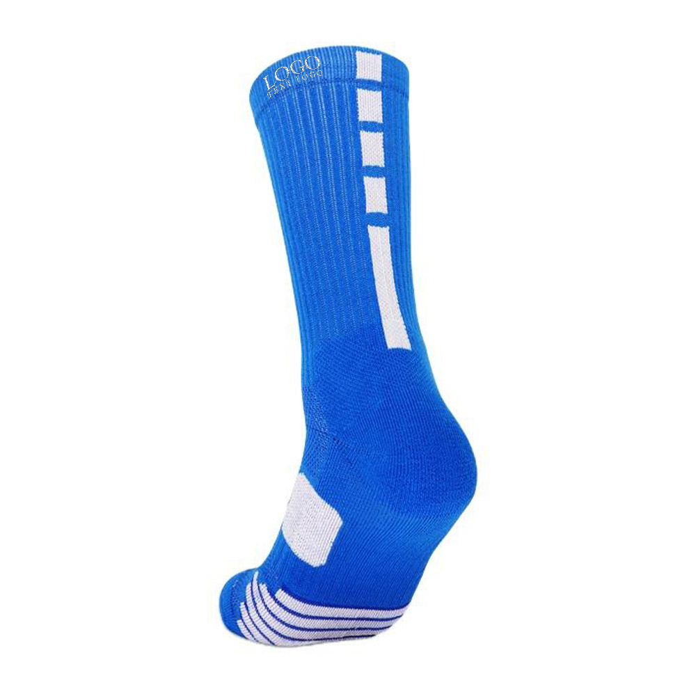 Moisture Wicking Athletic Crew Socks Blue White with Logo
