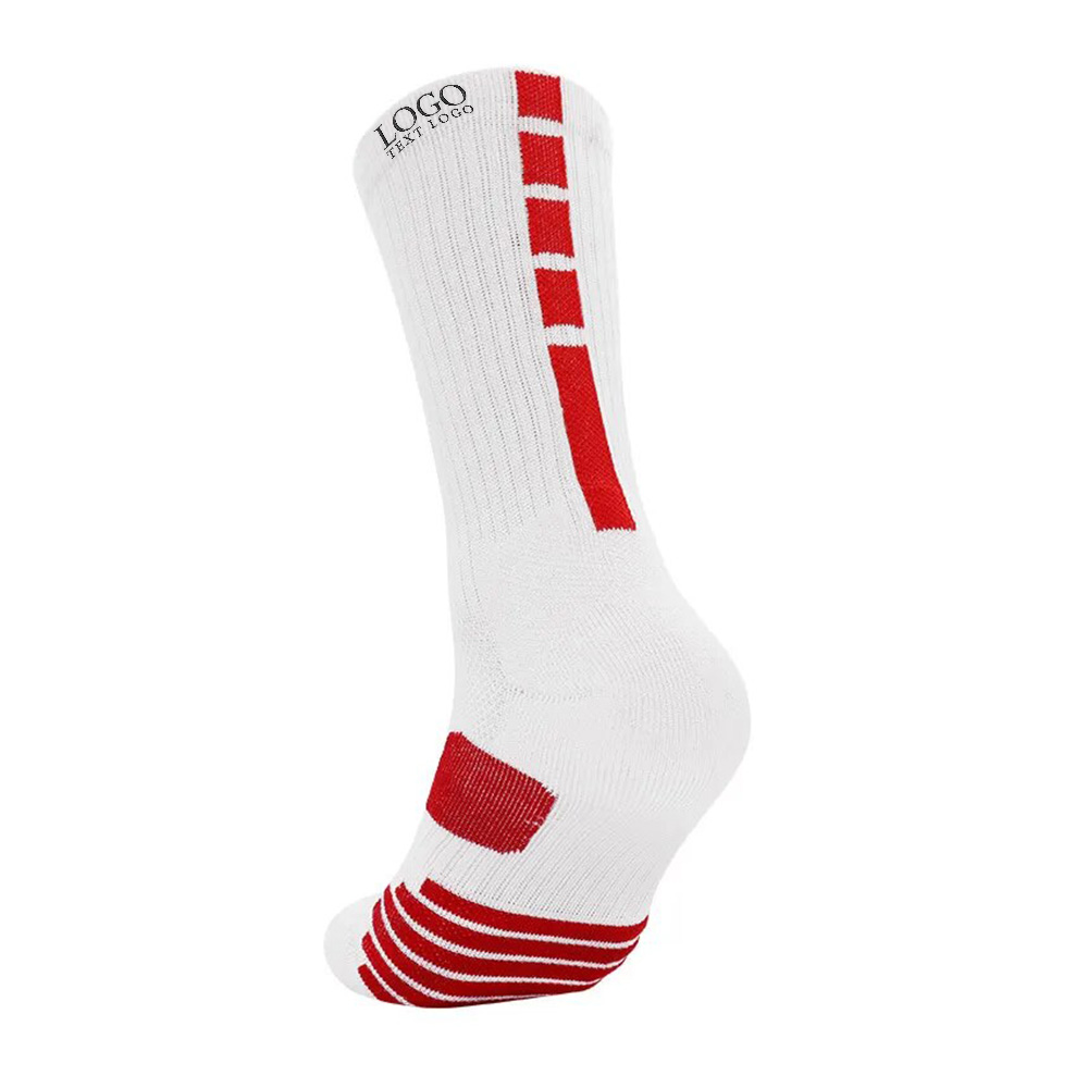 Moisture Wicking Athletic Crew Socks White Red with Logo