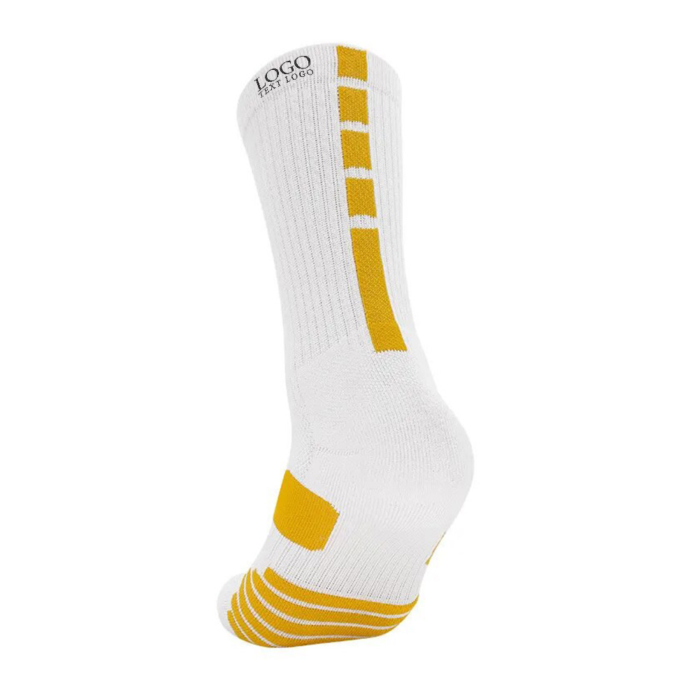 Moisture Wicking Athletic Crew Socks White Yellow with Logo
