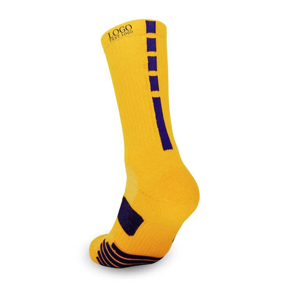 Moisture Wicking Athletic Crew Socks Yellow Purple with Logo