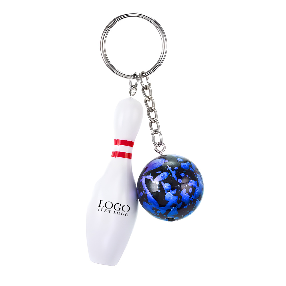 Plastic Mini Bowling Pin Keychain Blue with Logo