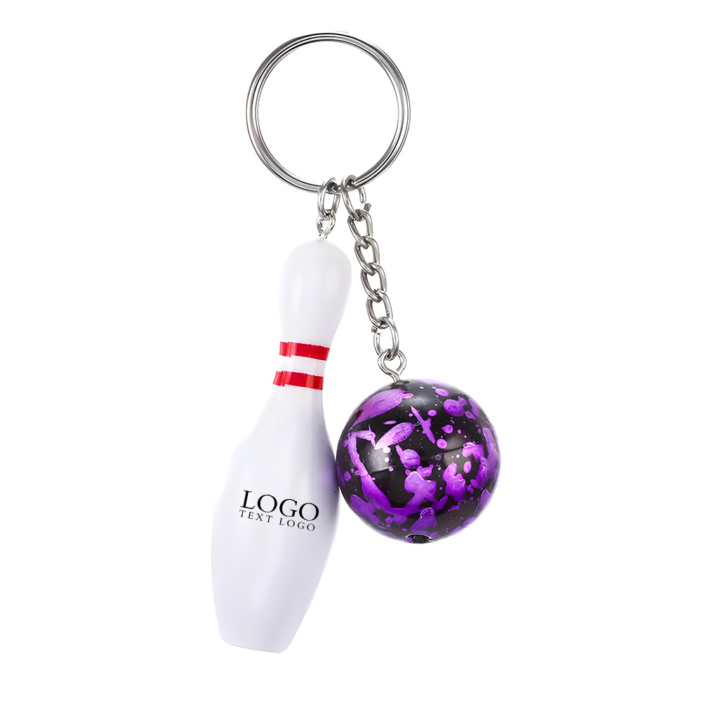 Plastic Mini Bowling Pin Keychain Purple with Logo