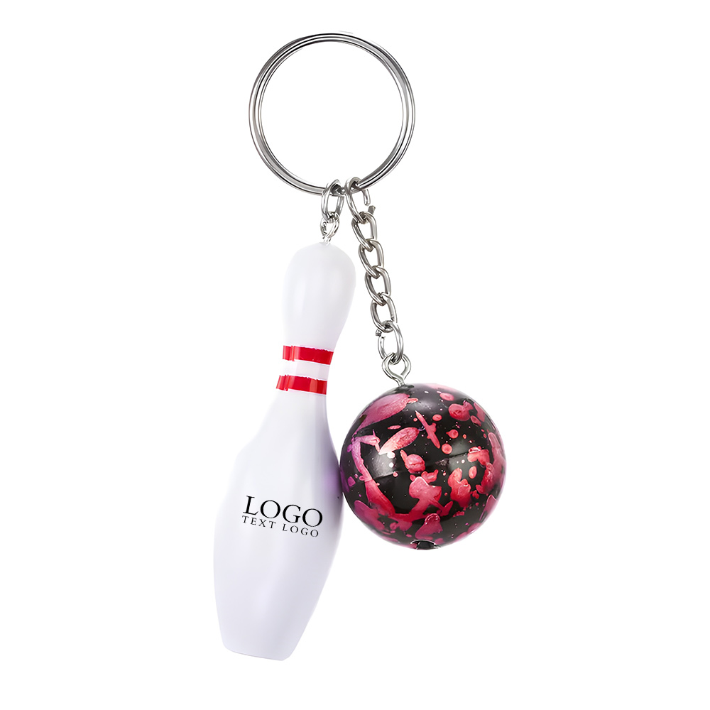 Plastic Mini Bowling Pin Keychain Red with Logo
