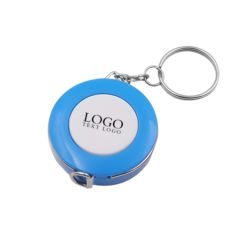 Retractable Plastic Round Tape Measure Keychain Blue with Logo