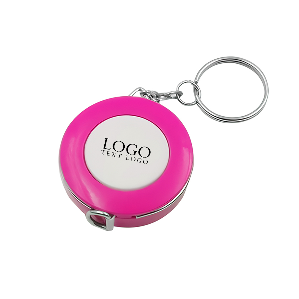 Retractable Plastic Round Tape Measure Keychain Pink with Logo