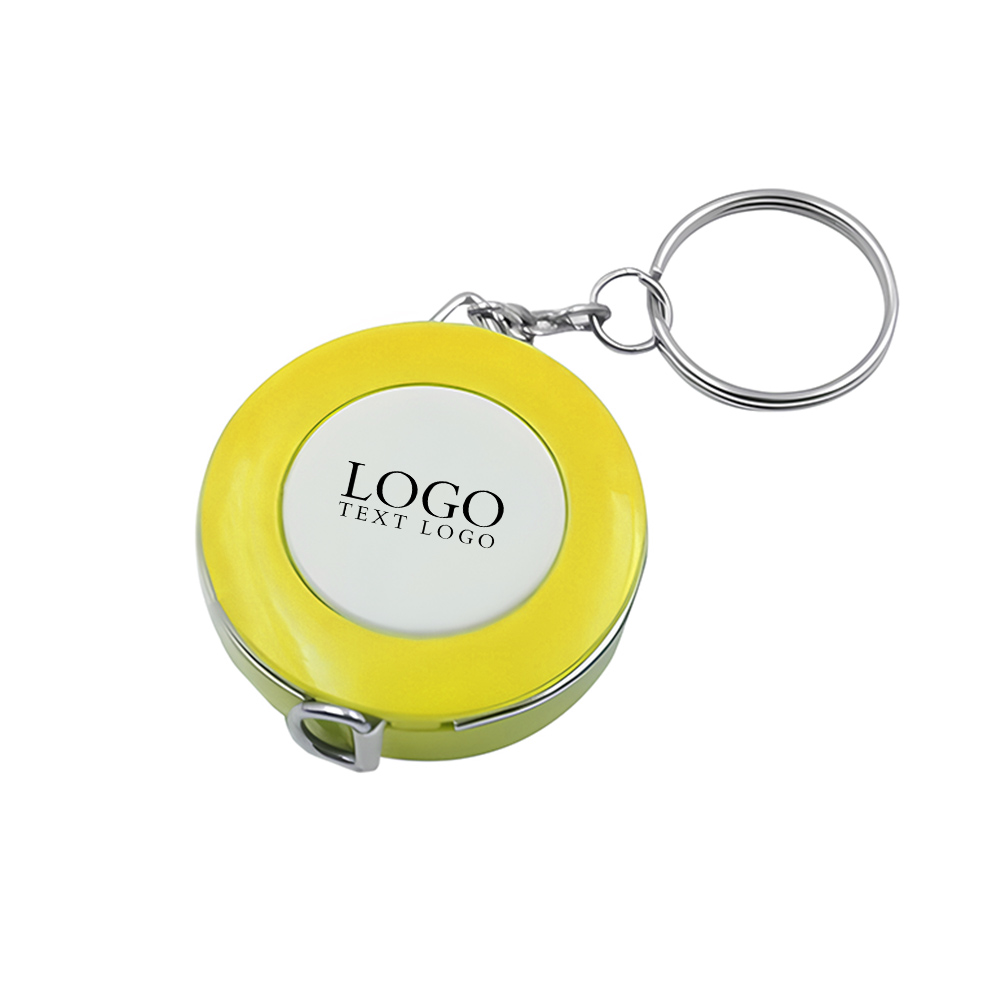 Retractable Plastic Round Tape Measure Keychain Yellow with Logo