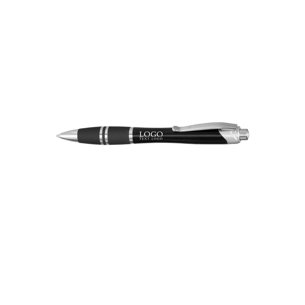 Silver Accent Grip Plastic Pen Black With Logo