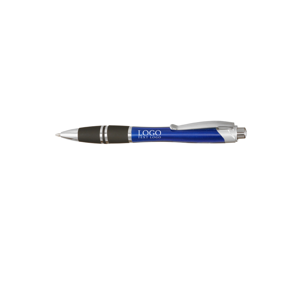 Silver Accent Grip Plastic Pen Blue With Logo