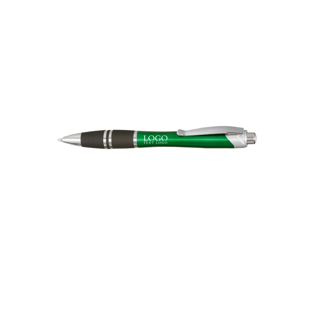 Silver Accent Grip Plastic Pen Green With Logo