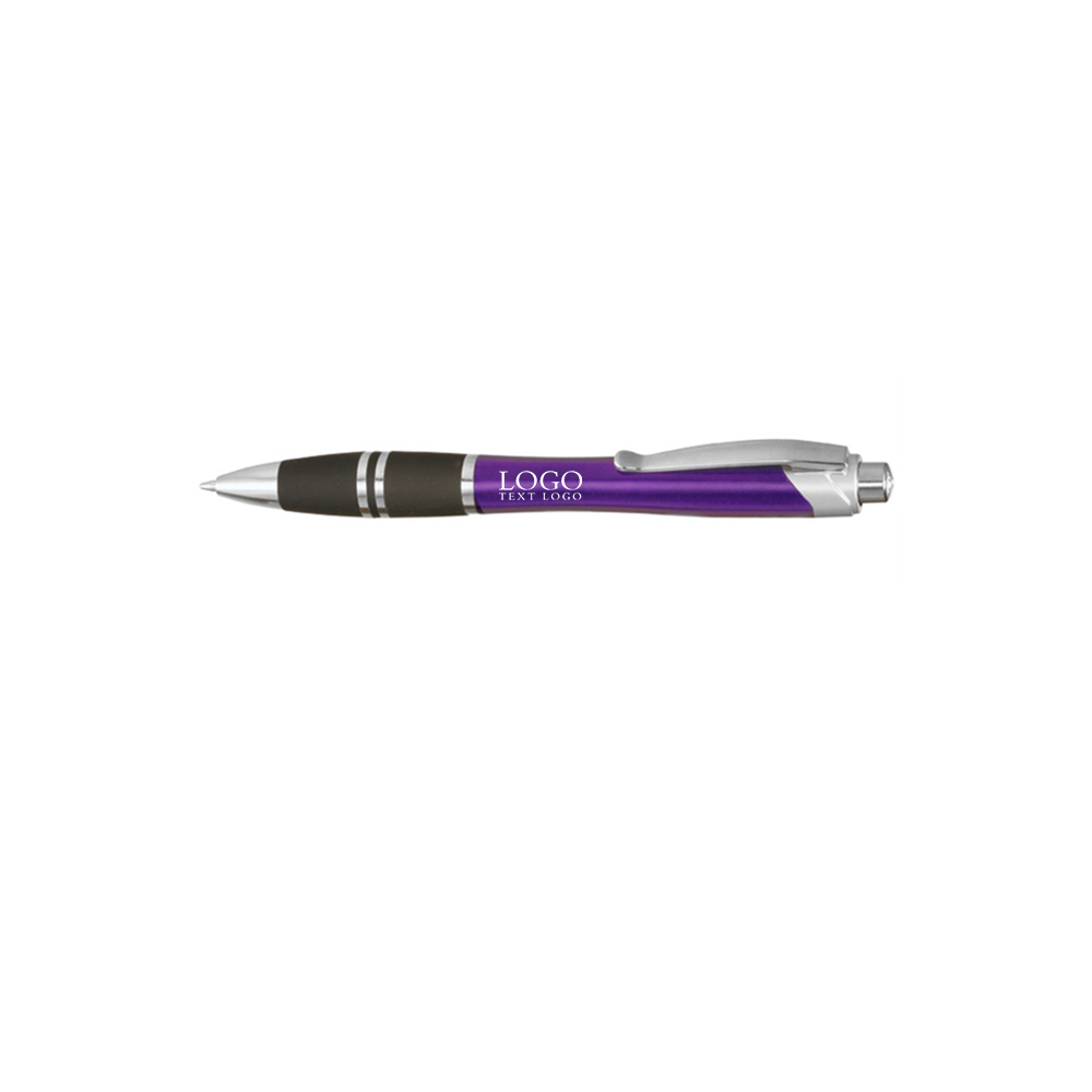 Silver Accent Grip Plastic Pen Purple With Logo