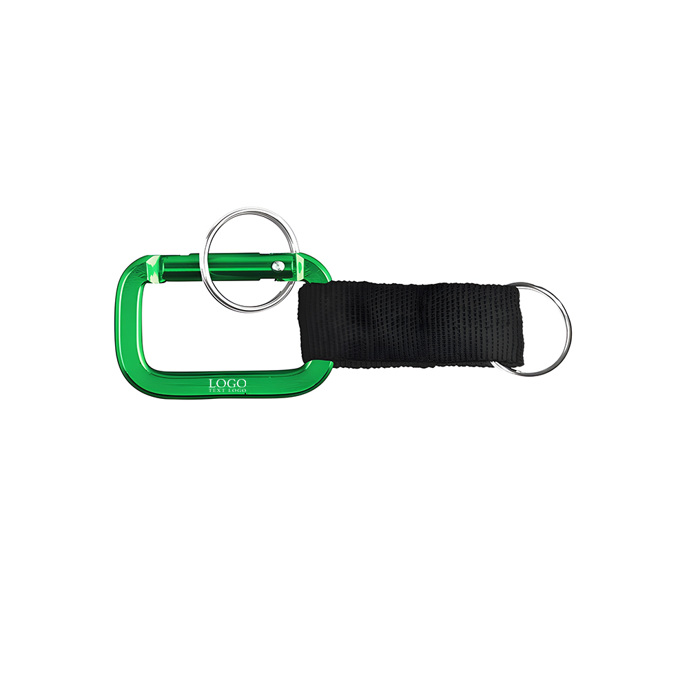 Square Aluminum Carabiner with Strap Green with Logo