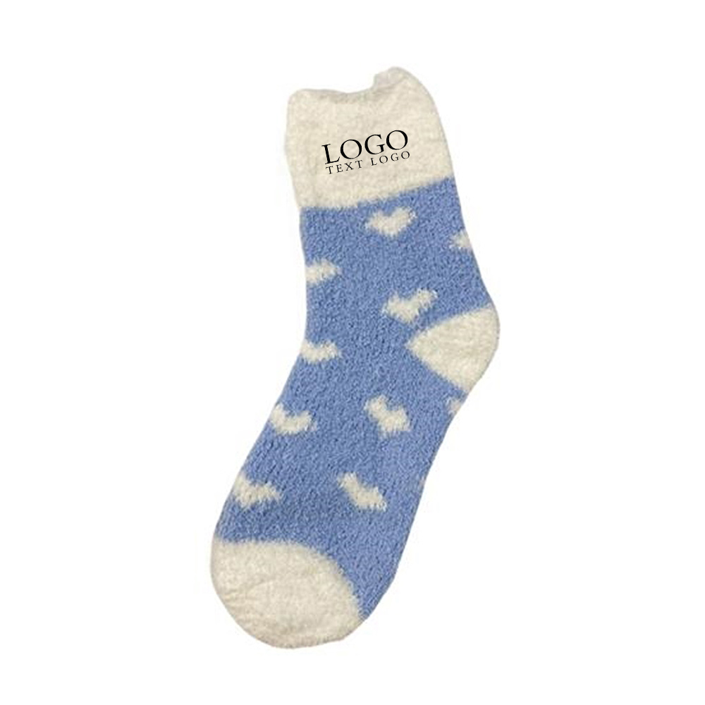 Warm Fuzzy Crew Socks Blue with Logo