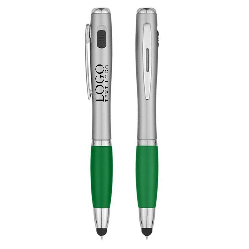 Trio Pen With LED Light And Stylus Green With Logo