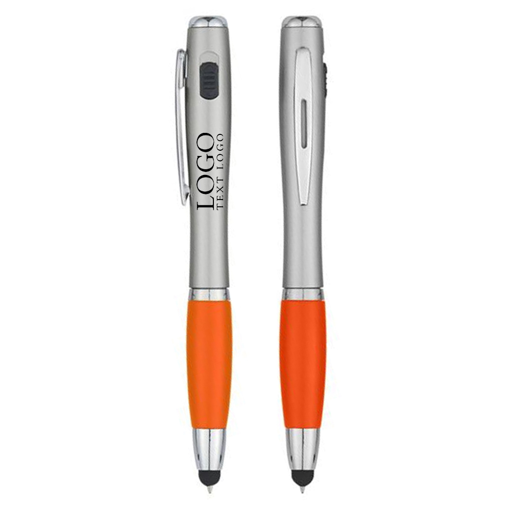 Trio Pen With LED Light And Stylus Orange With Logo