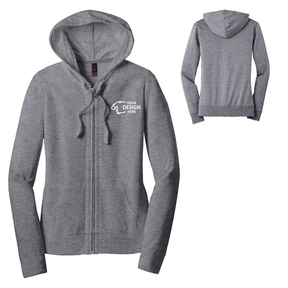 District Women's Fitted Jersey Hoodie Dark Heather Gray With Logo District Women's Fitted Jersey Hoodie Dark Heather Gray With Logo