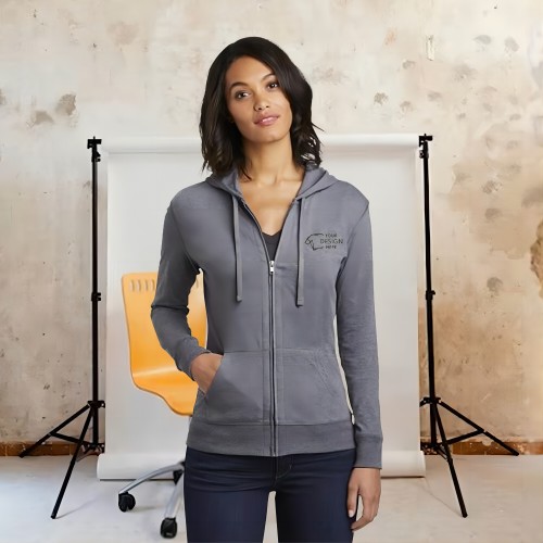 Custom District Fitted Jersey Full-Zip Hoodie For Women