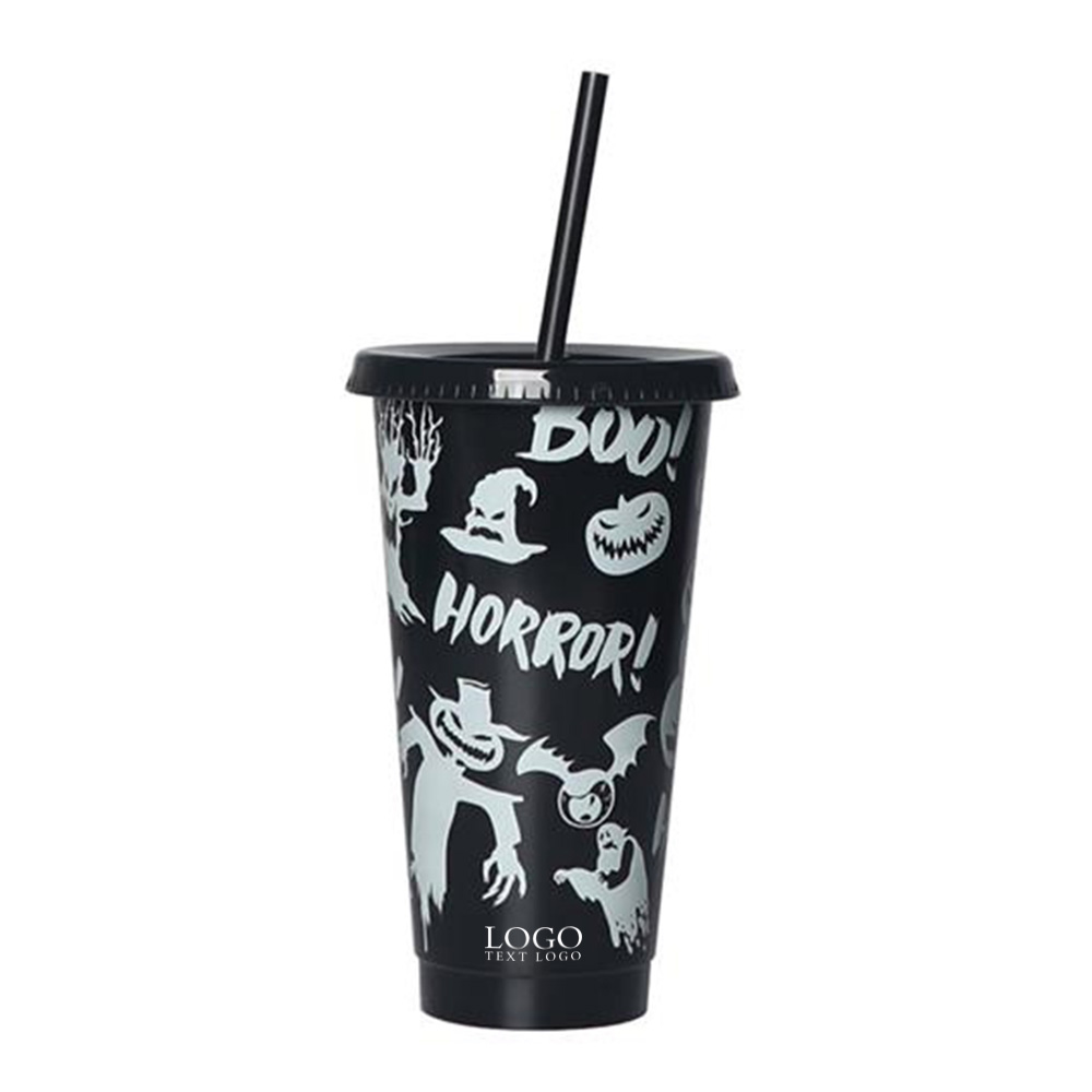 Marketing 24Oz Halloween Luminous Cup With Straw And Lid Black With Logo