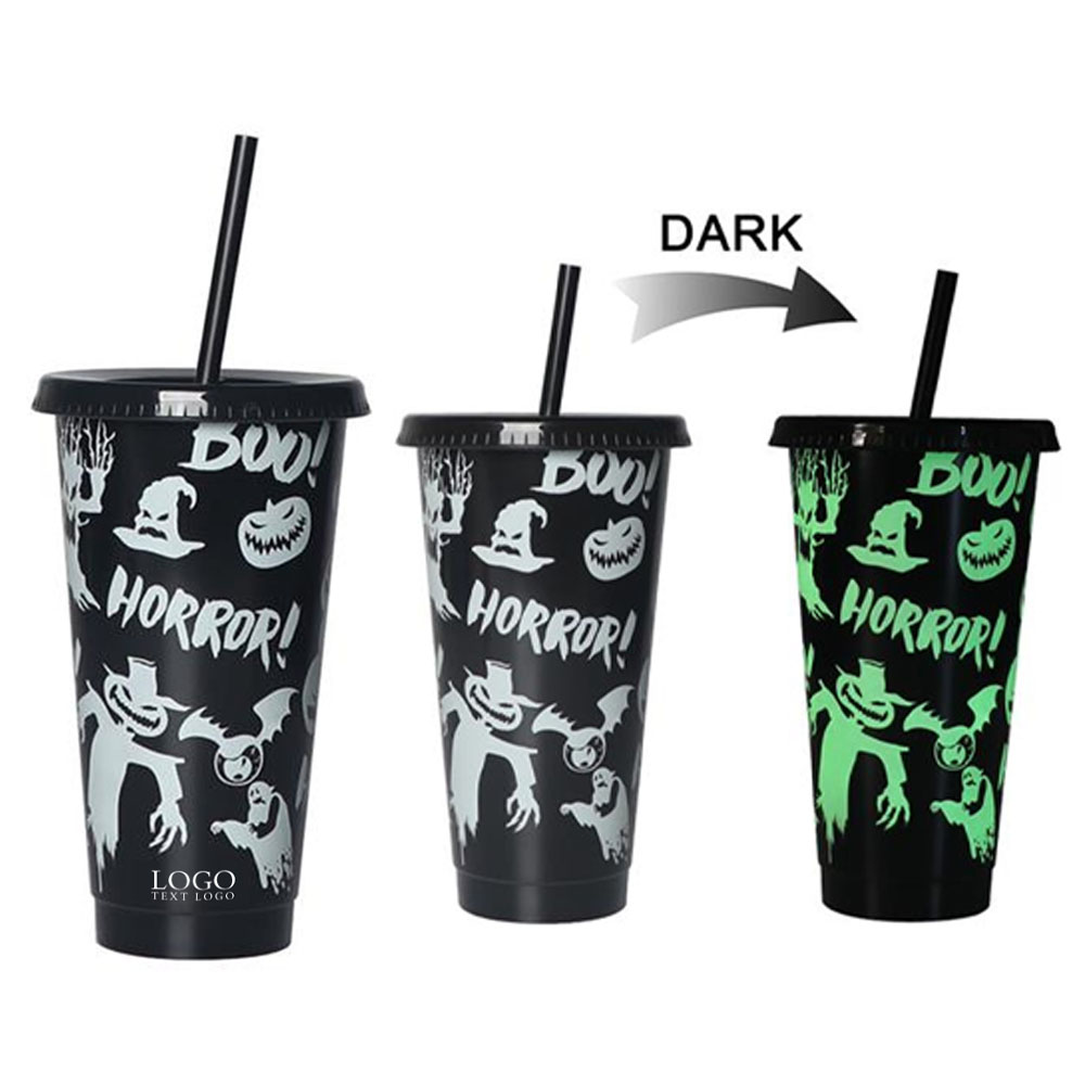 Marketing 24Oz Halloween Luminous Cup With Straw And Lid Group