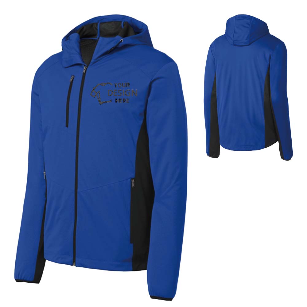 Port Authority Men's Active Hooded Soft Shell Jacket True Royal-Deep Black With Logo