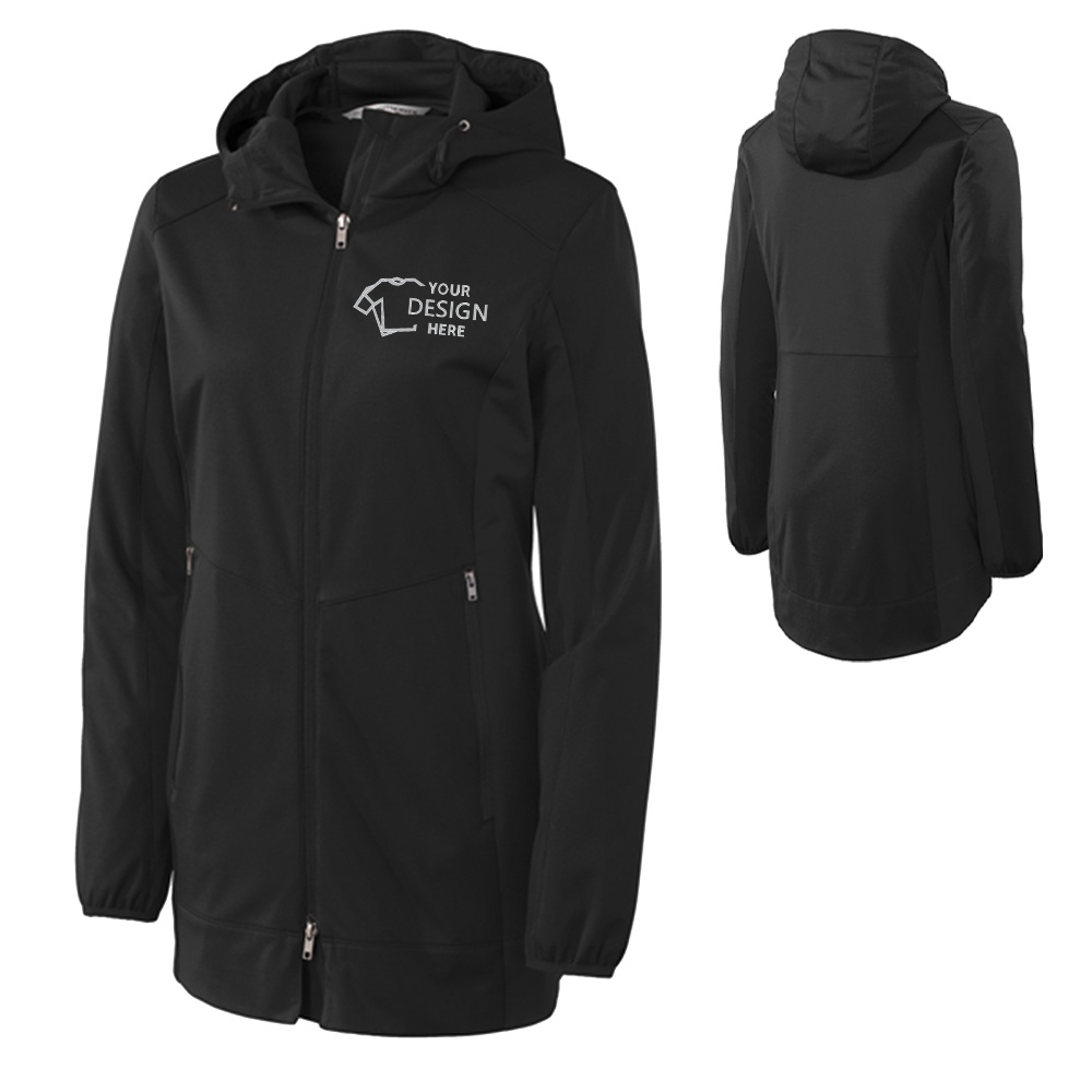 Port Authority Women's Active Hooded Soft Shell Jacket Deep Black With Logo Port Authority Women's Active Hooded Soft Shell Jacket Deep Black With Logo