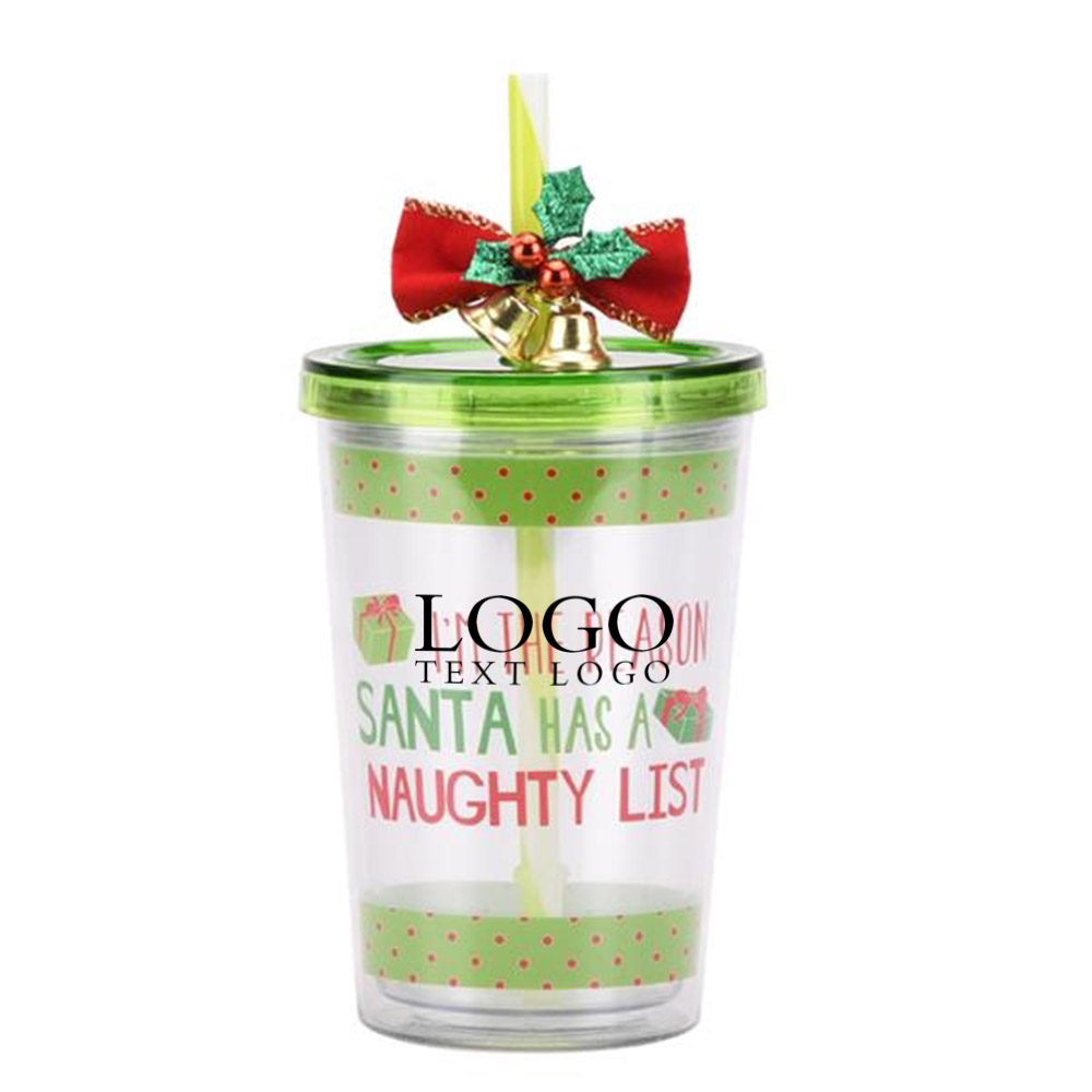 Promo 10oz Christmas Double Layer Plastic Cup Christmas Green With Logo