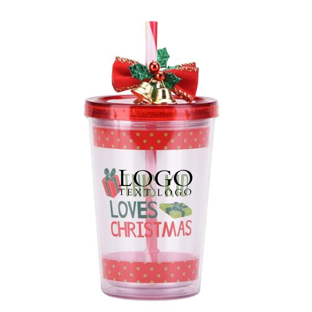 Promo 10oz Christmas Double Layer Plastic Cup Christmas Red 1 With Logo