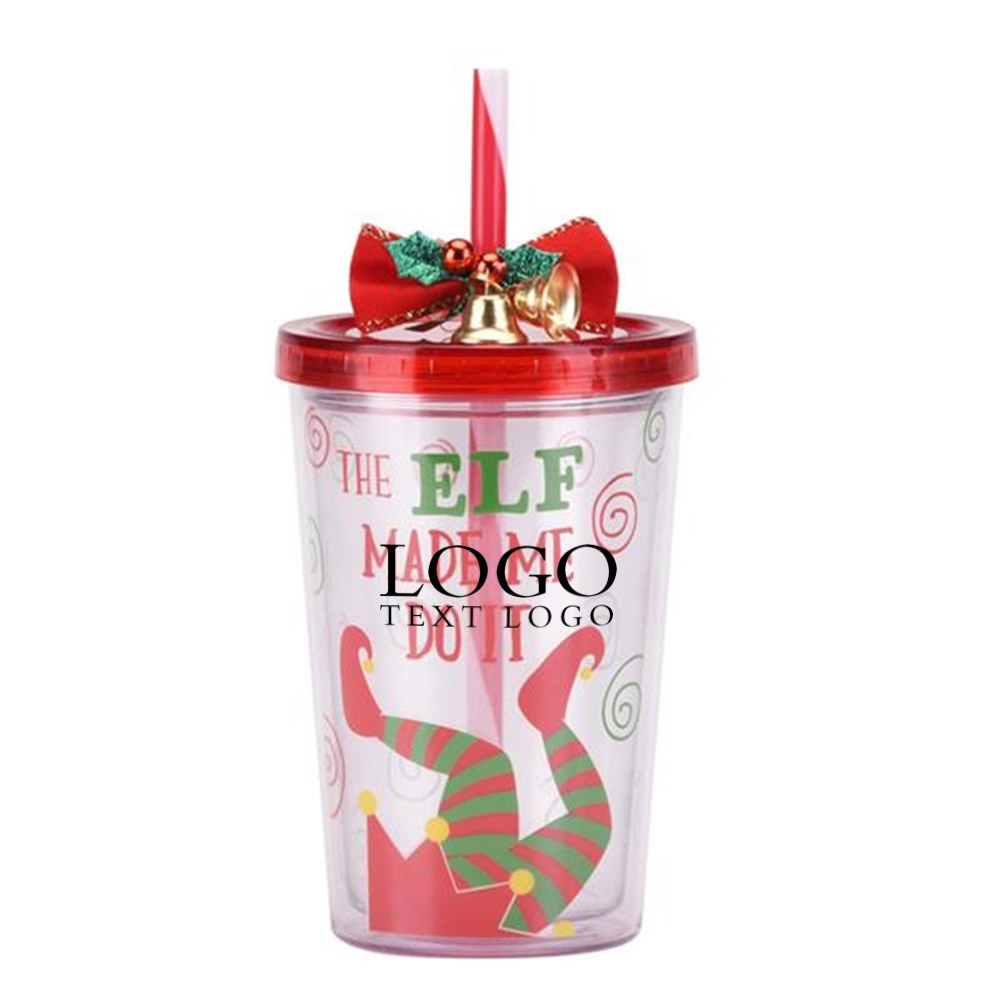 Promo 10oz Christmas Double Layer Plastic Cup Christmas Red 2 With Logo