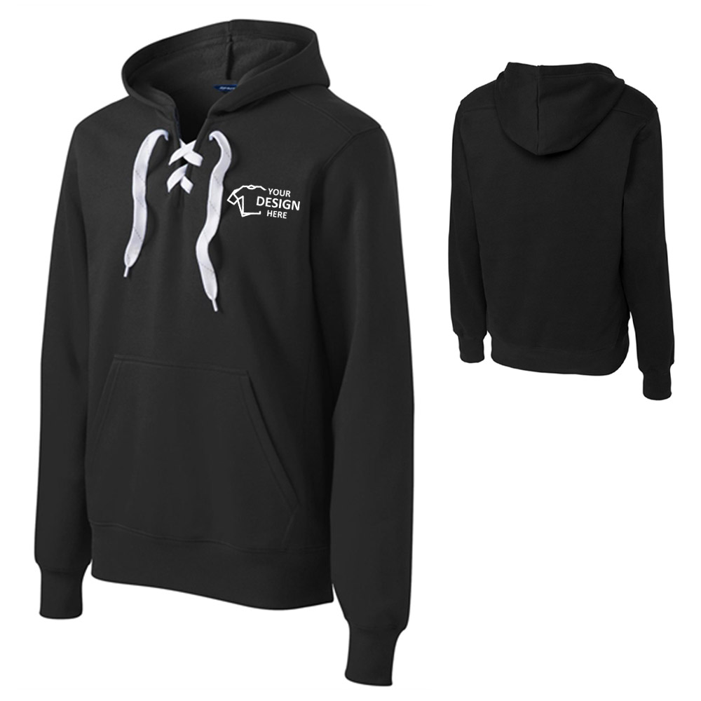 Sport-Tek Lace Up Pullover Hooded Sweatshirt Black With Logo Sport-Tek Lace Up Pullover Hooded Sweatshirt Black With Logo