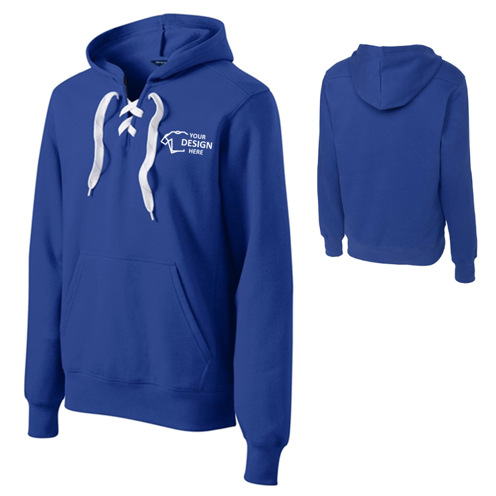 Sport-Tek Lace Up Pullover Hooded Sweatshirt True Royal With Logo Sport-Tek Lace Up Pullover Hooded Sweatshirt True Royal With Logo