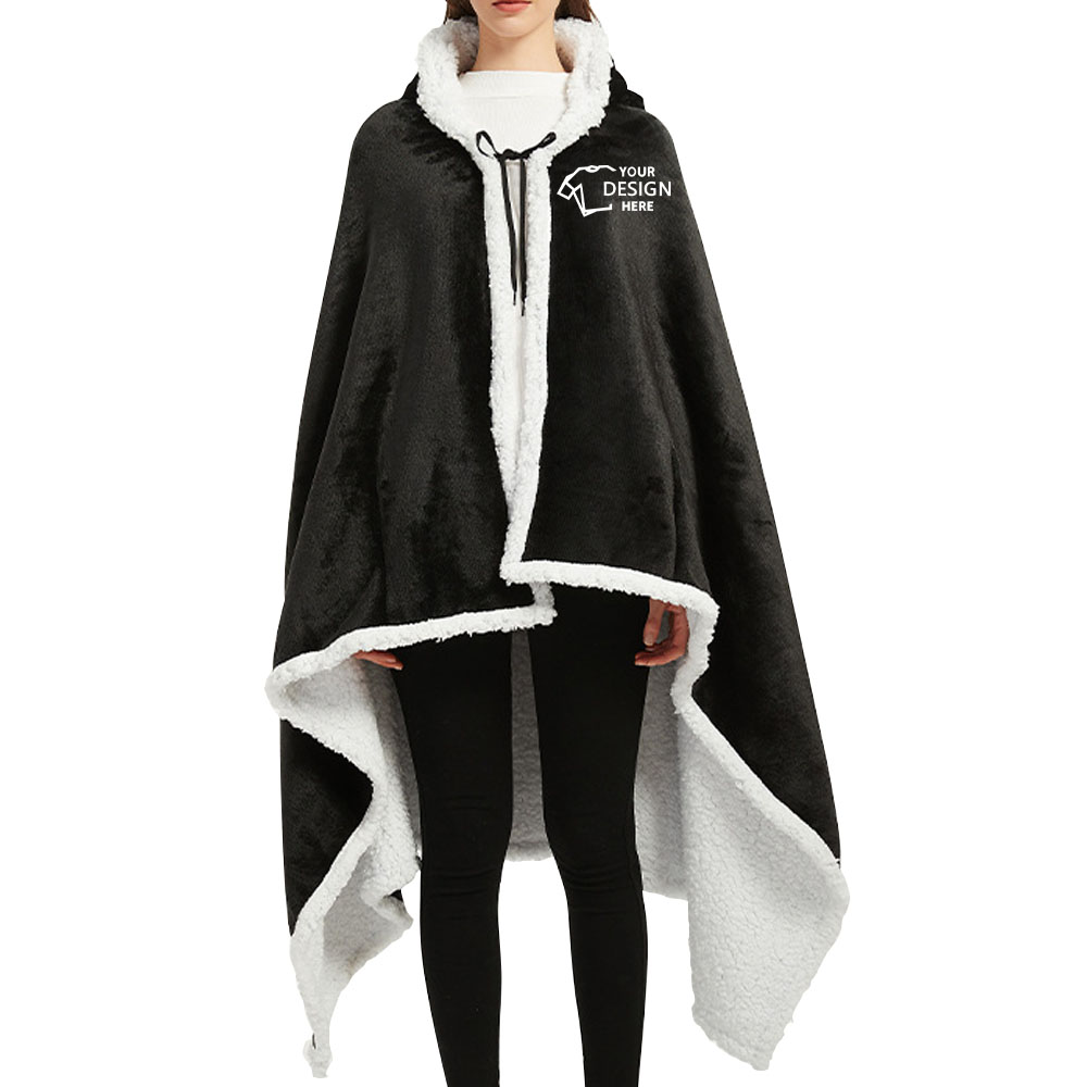Hooded Blanket For Women Black Logo