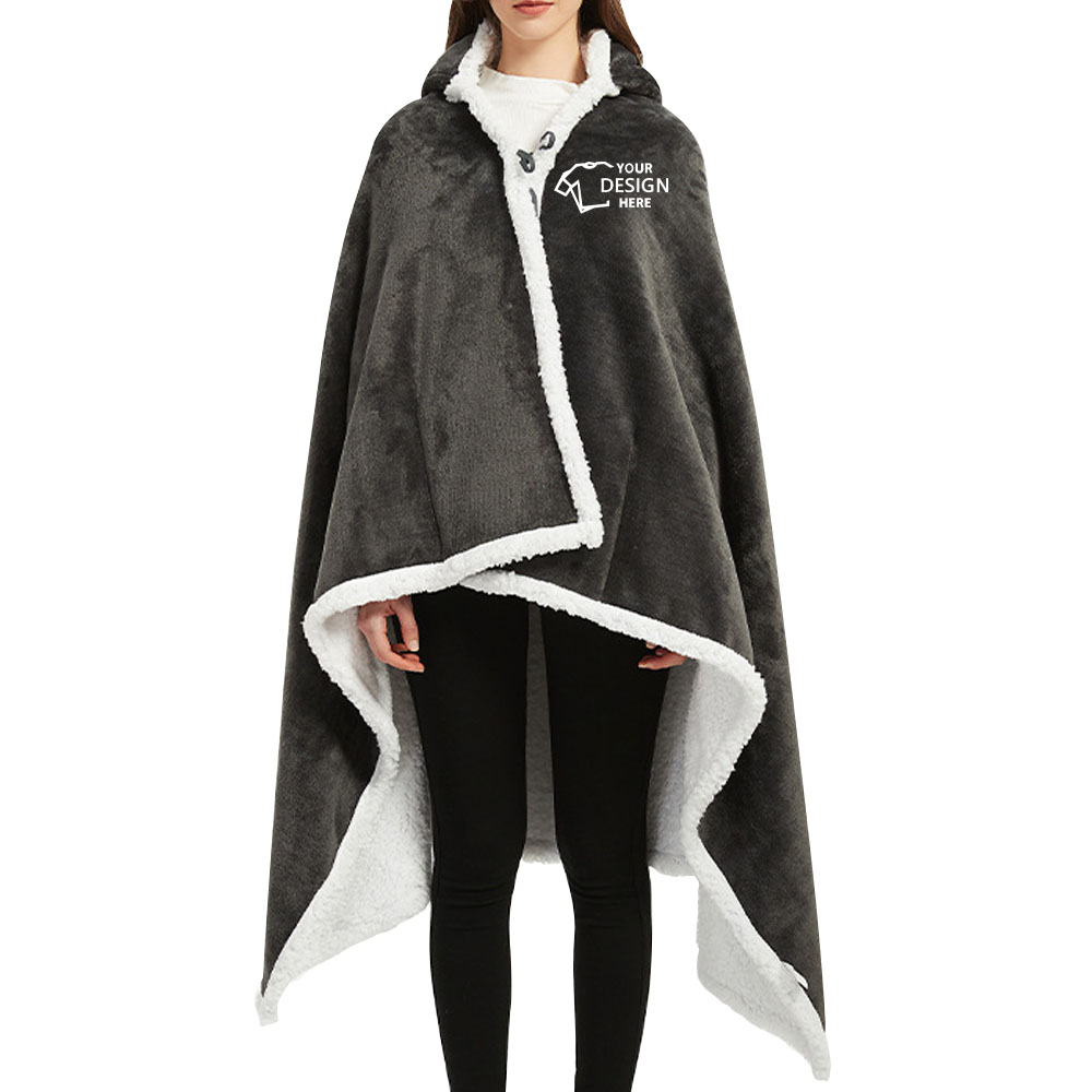 Hooded Blanket For Women Gray Logo