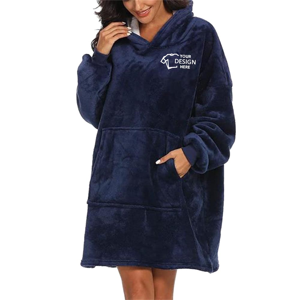 Oversized Unisex Sherpa Blanket Hoodie Blue Logo Oversized Unisex Sherpa Blanket Hoodie Blue Logo