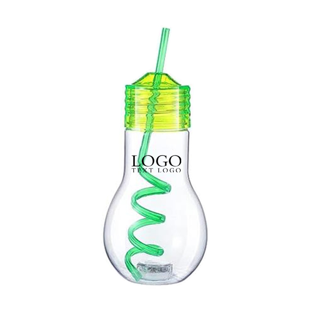 Clear Led Light Bulb Cup With Straw Green Logo