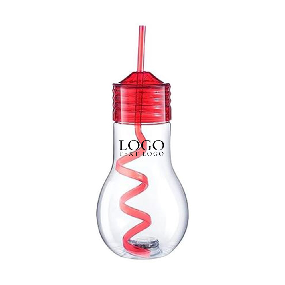 Clear Led Light Bulb Cup With Straw Red Logo