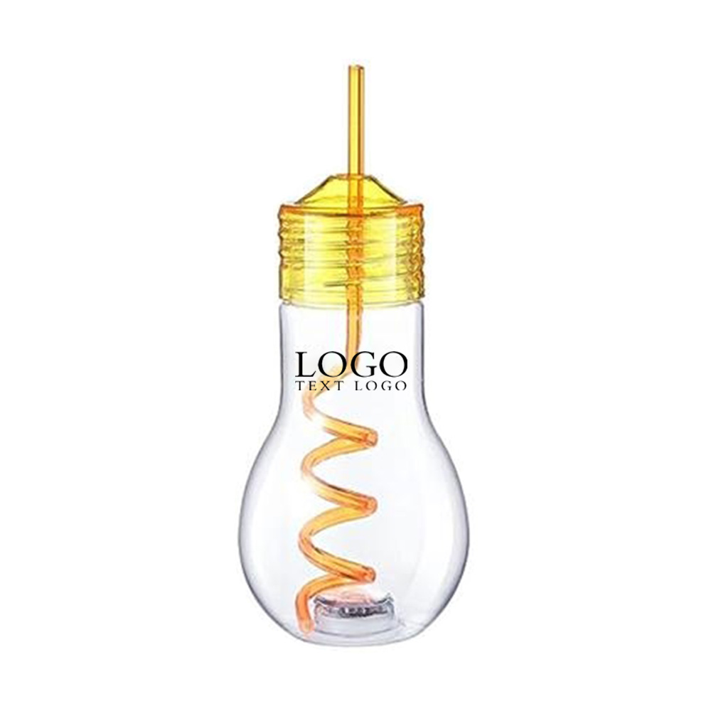 Clear Led Light Bulb Cup With Straw Yellow Logo