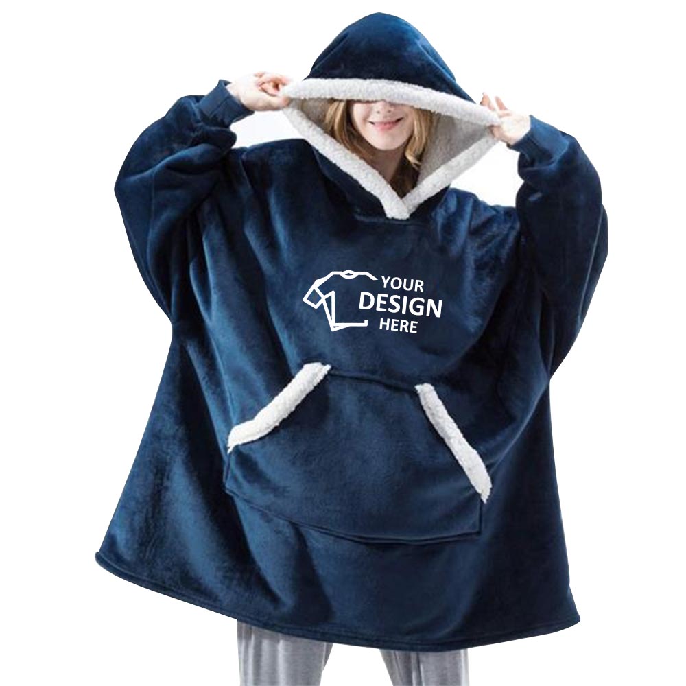 Hooded Lazy Blanket Blue Logo